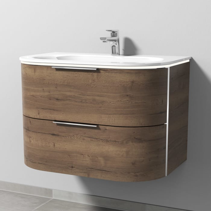 Sanipa 4balance Glas-Waschtisch + Waschtischunterbau 80 cm mit 2 Auszügen, Griff, LED