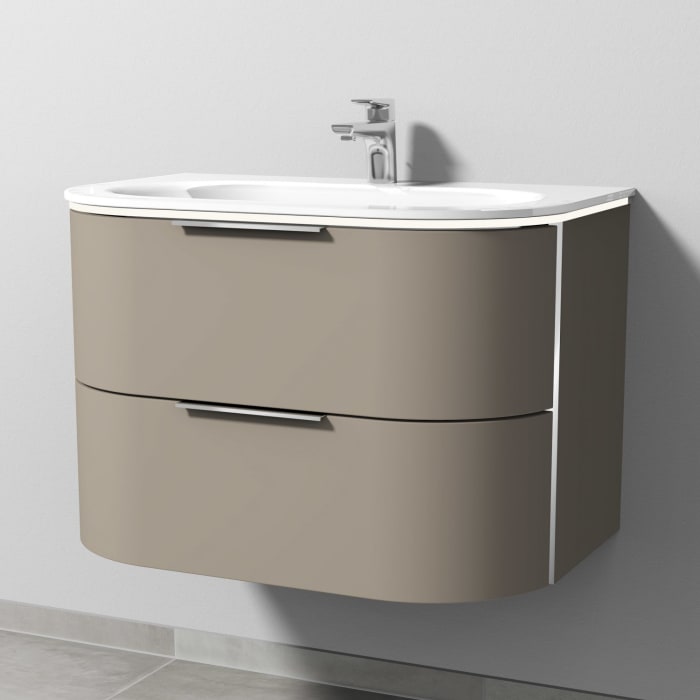 Sanipa 4balance Glas-Waschtisch + Waschtischunterbau 80 cm mit 2 Auszügen, Griff, LED