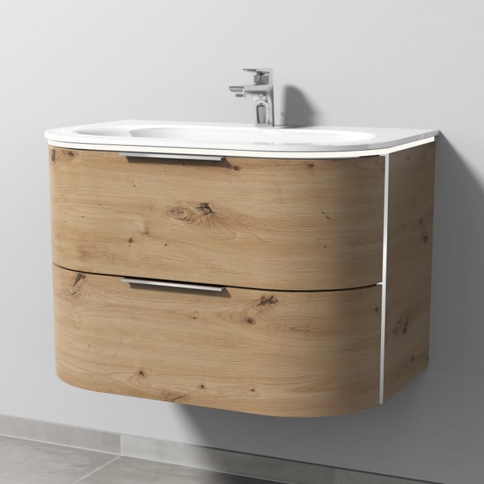 Sanipa 4balance Glas-Waschtisch + Waschtischunterbau 80 cm mit 2 Auszügen, Griff, LED