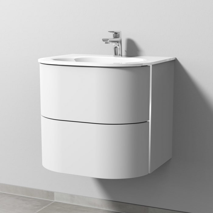 Sanipa 4balance Glas-Waschtisch + Waschtischunterbau 60 cm mit 2 Auszügen