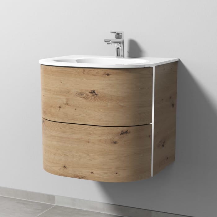 Sanipa 4balance Glas-Waschtisch + Waschtischunterbau 60 cm mit 2 Auszügen