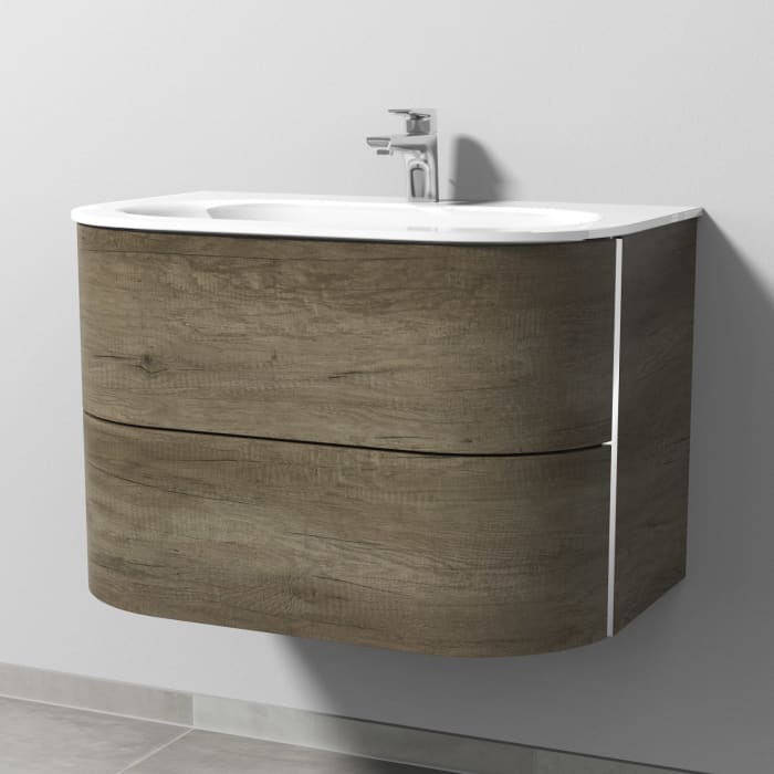 Sanipa 4balance Glas-Waschtisch + Waschtischunterbau 80 cm mit 2 Auszügen