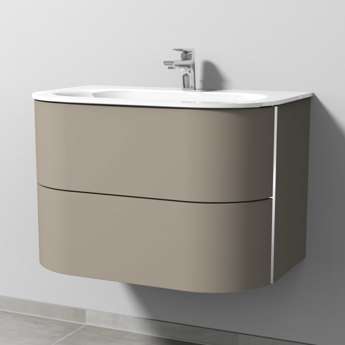 Sanipa 4balance Glas-Waschtisch + Waschtischunterbau 80 cm mit 2 Auszügen