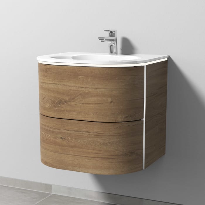 Sanipa 4balance Glas-Waschtisch + Waschtischunterbau 60 cm mit 2 Auszügen, LED