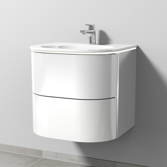 Sanipa 4balance Glas-Waschtisch + Waschtischunterbau 60 cm mit 2 Auszügen, LED