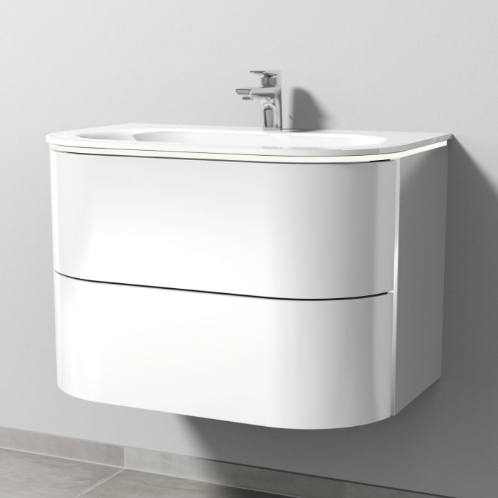Sanipa 4balance Glas-Waschtisch + Waschtischunterbau 80 cm mit 2 Auszügen, LED