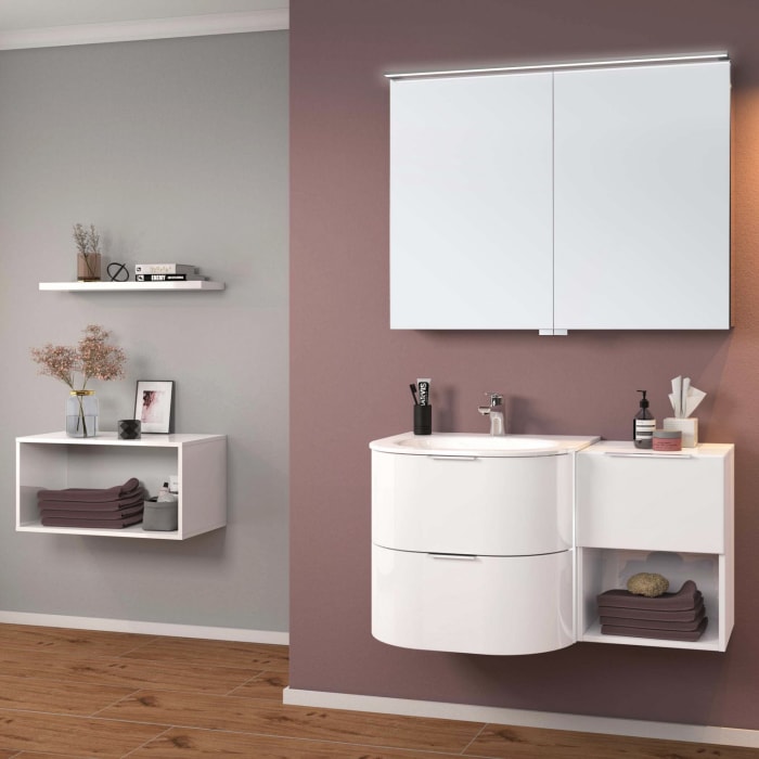 Sanipa 4balance Glas-Waschtisch + Waschtischunterbau 60 cm mit 2 Auszügen, Griff