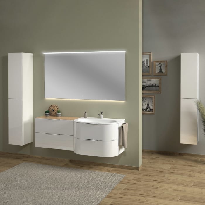 Sanipa 4balance Glas-Waschtisch + Waschtischunterbau 80 cm mit 2 Auszügen, Griff