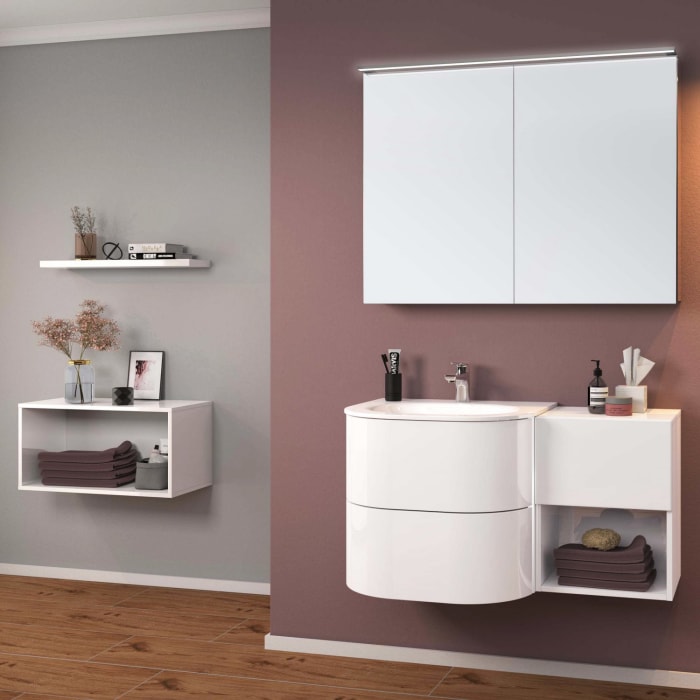 Sanipa 4balance Glas-Waschtisch + Waschtischunterbau 60 cm mit 2 Auszügen