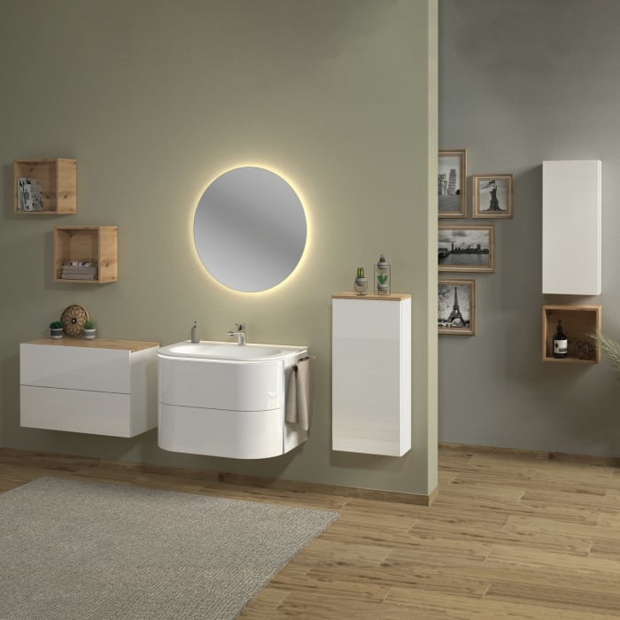 Sanipa 4balance Glas-Waschtisch + Waschtischunterbau 80 cm mit 2 Auszügen, LED