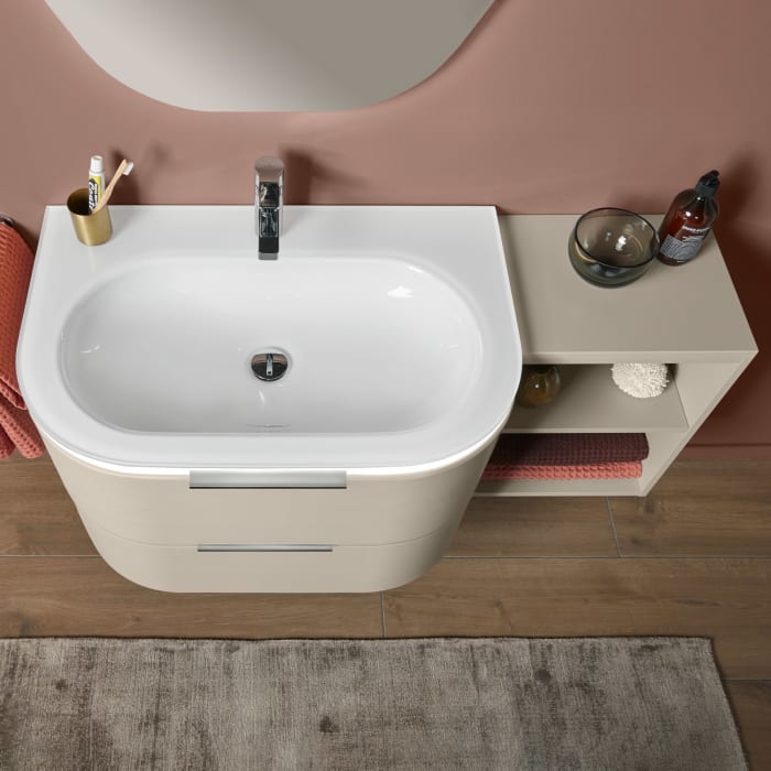 Sanipa 4balance Glas-Waschtisch + Waschtischunterbau 80 cm mit 2 Auszügen, Griff