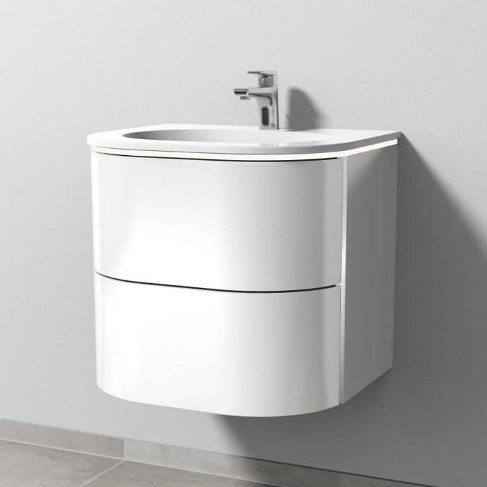 Sanipa 4balance Keramik-Waschtisch + Waschtischunterbau 60 cm mit 2 Auszügen Griffe schwarz, LED