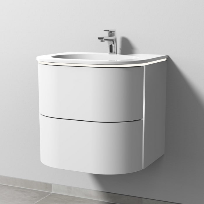 Sanipa 4balance Keramik-Waschtisch + Waschtischunterbau 60 cm mit 2 Auszügen Griffe schwarz, LED