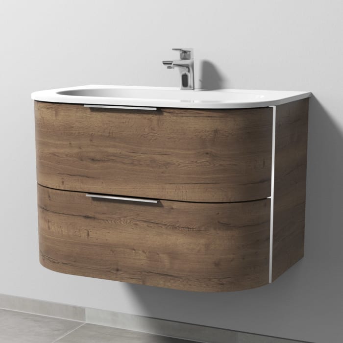 Sanipa 4balance Keramik-Waschtisch + Waschtischunterbau 80 cm mit 2 Auszügen, Griff