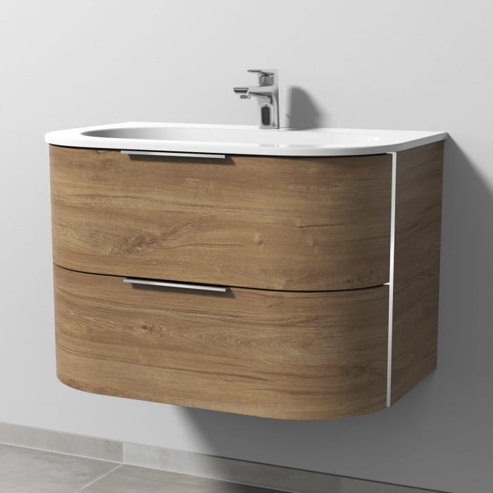 Sanipa 4balance Keramik-Waschtisch + Waschtischunterbau 80 cm mit 2 Auszügen, Griff