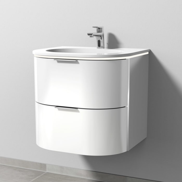 Sanipa 4balance Keramik-Waschtisch + Waschtischunterbau 60 cm mit 2 Auszügen, Griff, LED