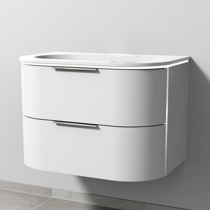 Sanipa 4balance Keramik-Waschtisch + Waschtischunterbau 80 cm mit 2 Auszügen, Griff, LED, OHNE Hahnloch