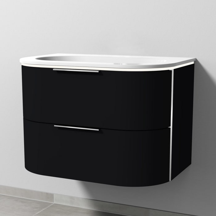 Sanipa 4balance Keramik-Waschtisch + Waschtischunterbau 80 cm mit 2 Auszügen, Griff, LED, OHNE Hahnloch