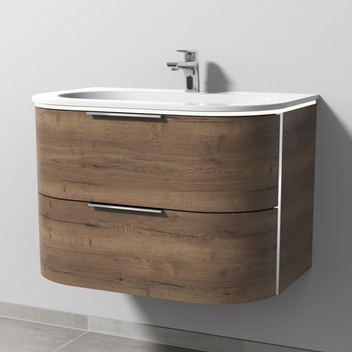 Sanipa 4balance Keramik-Waschtisch + Waschtischunterbau 80 cm mit 2 Auszügen, Griff, LED