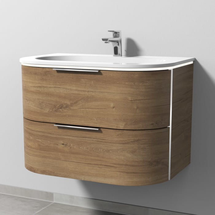 Sanipa 4balance Keramik-Waschtisch + Waschtischunterbau 80 cm mit 2 Auszügen, Griff, LED