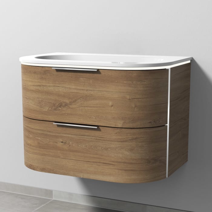 Sanipa 4balance Keramik-Waschtisch + Waschtischunterbau 80 cm mit 2 Auszügen, Griff, LED, OHNE Hahnloch