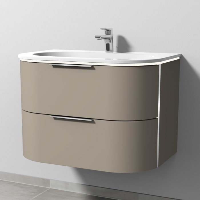 Sanipa 4balance Keramik-Waschtisch + Waschtischunterbau 80 cm mit 2 Auszügen, Griff, LED