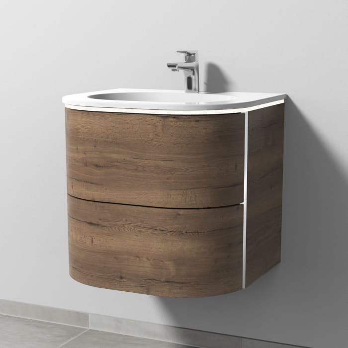 Sanipa 4balance Keramik-Waschtisch + Waschtischunterbau 60 cm mit 2 Auszügen, LED