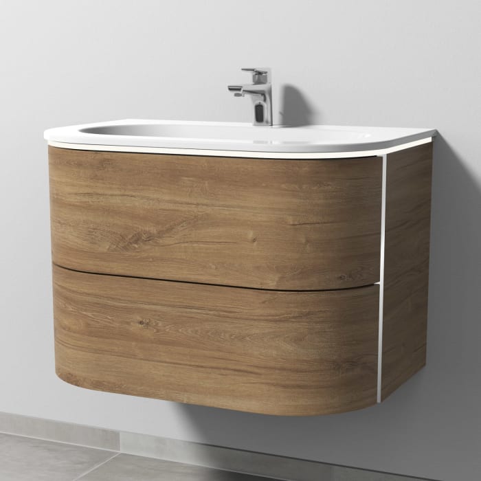 Sanipa 4balance Keramik-Waschtisch + Waschtischunterbau 80 cm mit 2 Auszügen, LED