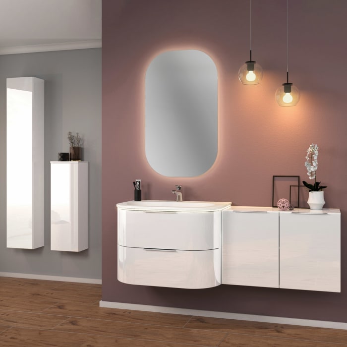 Sanipa 4balance Keramik-Waschtisch + Waschtischunterbau 80 cm mit 2 Auszügen, Griff, LED