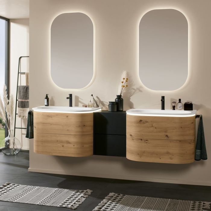 Sanipa 4balance Keramik-Waschtisch + Waschtischunterbau 80 cm mit 2 Auszügen, LED