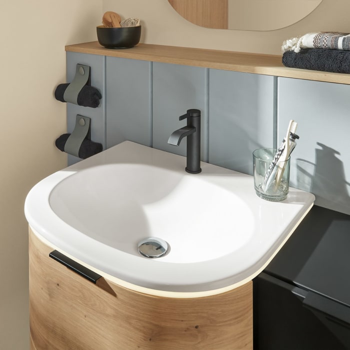 Sanipa 4balance Keramik-Waschtisch + Waschtischunterbau 60 cm mit 2 Auszügen, Griff