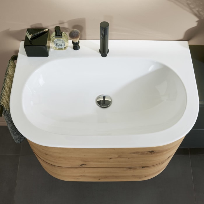 Sanipa 4balance Keramik-Waschtisch + Waschtischunterbau 80 cm mit 2 Auszügen, Griff, LED