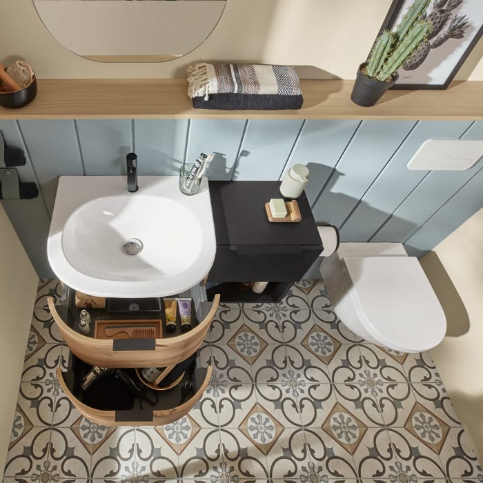 Sanipa 4balance Keramik-Waschtisch + Waschtischunterbau 60 cm mit 2 Auszügen