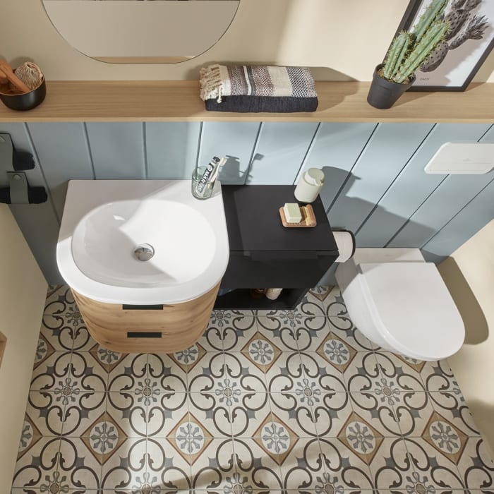 Sanipa 4balance Keramik-Waschtisch + Waschtischunterbau 60 cm mit 2 Auszügen, LED, OHNE Hahnloch