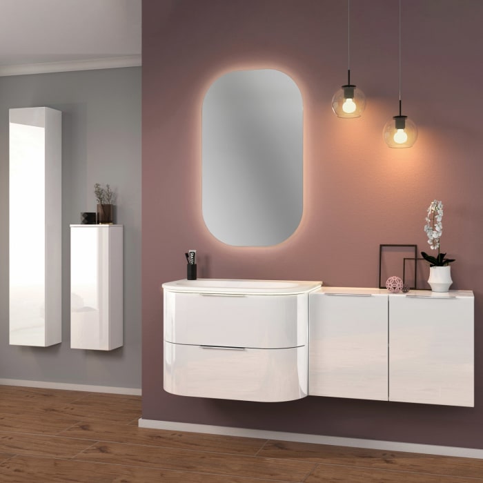 Sanipa 4balance Keramik-Waschtisch + Waschtischunterbau 80 cm mit 2 Auszügen, Griff, LED, OHNE Hahnloch