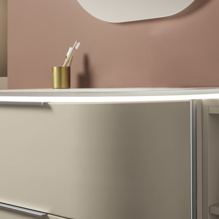 Sanipa 4balance Keramik-Waschtisch + Waschtischunterbau 80 cm mit 2 Auszügen, Griff, LED, OHNE Hahnloch