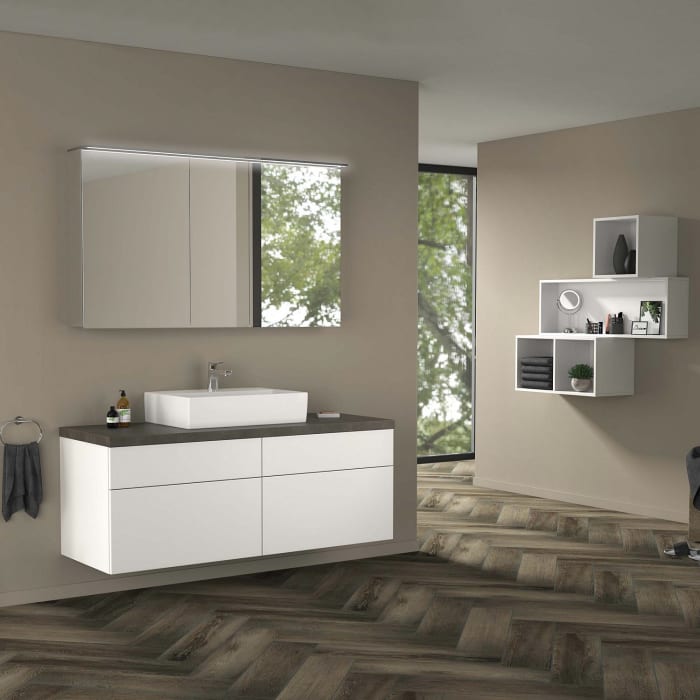 Sanipa Reflection Aluminium-Spiegelschrank ADAM 130 mit LED-Aufsatzleuchte