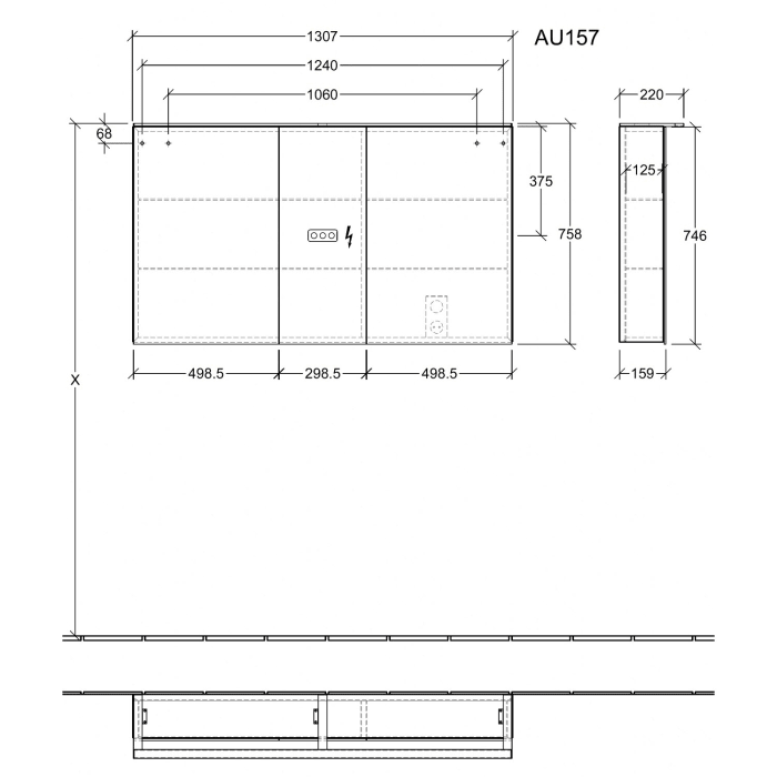 Sanipa Reflection Aluminium-Spiegelschrank ADAM 130 mit LED-Aufsatzleuchte