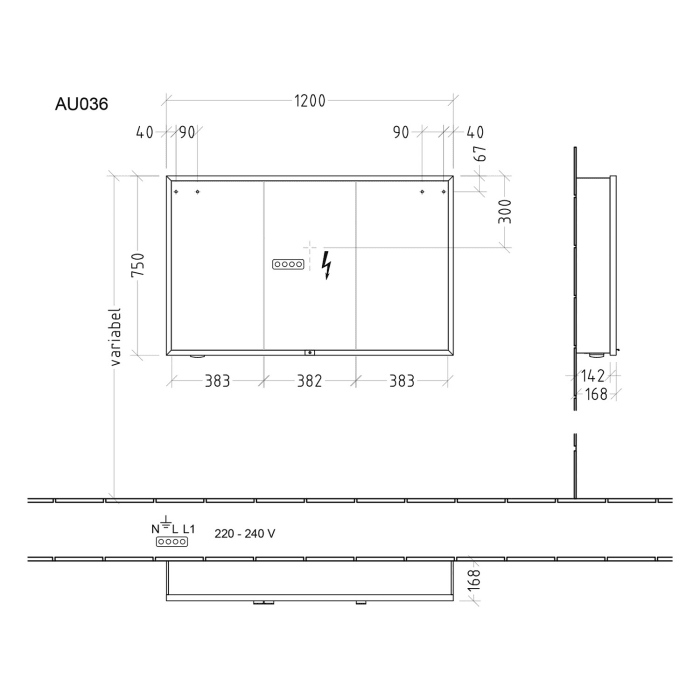 Sanipa Reflection Melamin-Spiegelschrank MILO 120 mit 3 Türen