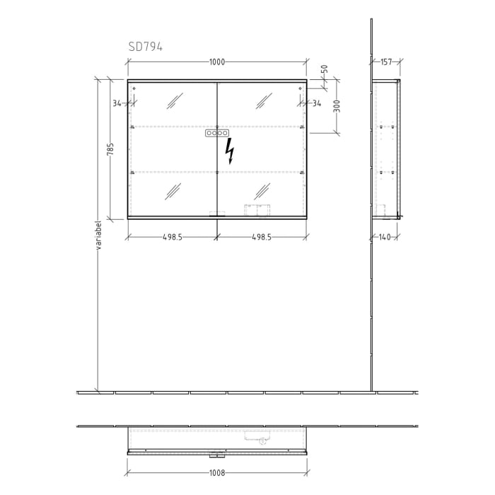 Sanipa Reflection Spiegelschrank MARIE 100 cm mit LED-Beleuchtung, Korpus: Lack