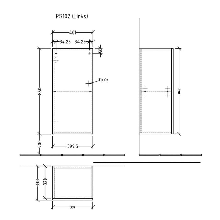 Sanipa Solo One Mittelschrank 40 x 85 cm, Anschlag links