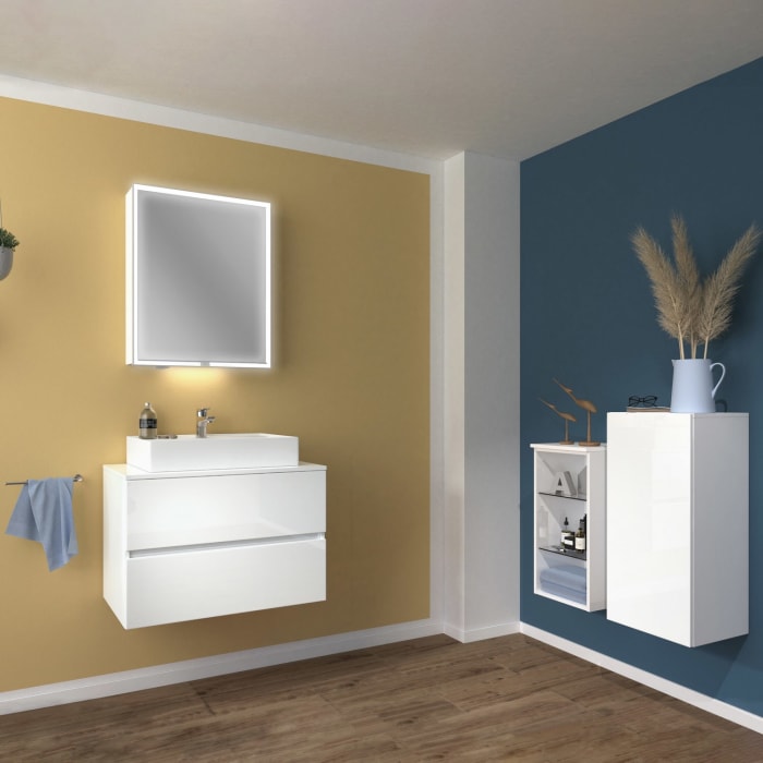 Sanipa Solo One Angular Keramik-Set 80 cm mit Keramik-Waschtisch und Waschtischunterbau mit 2 Auszügen