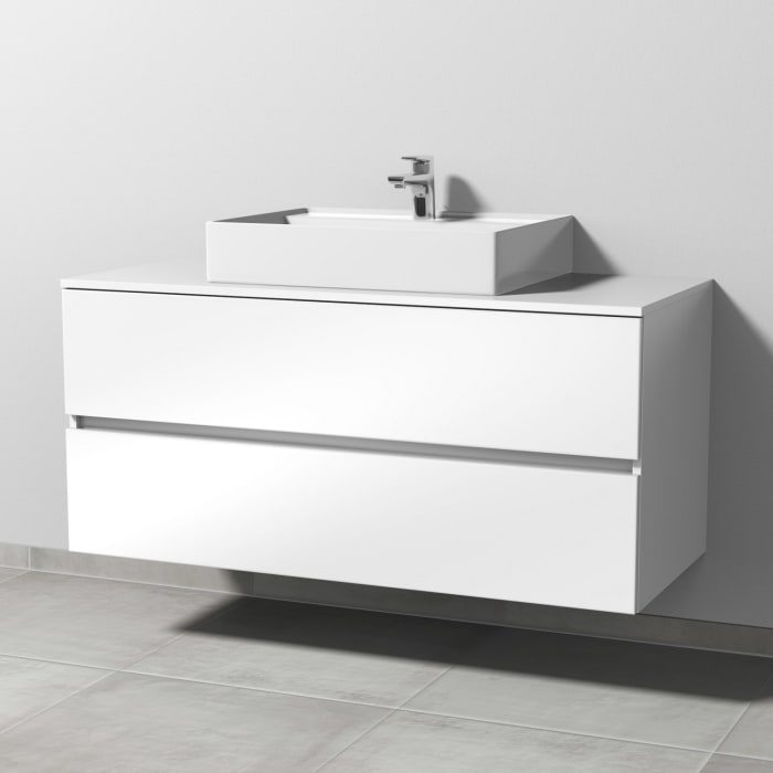 Sanipa Solo One Angular Keramik-Set 120 cm mit Keramik-Waschtisch und Waschtischunterbau mit 2 Auszügen