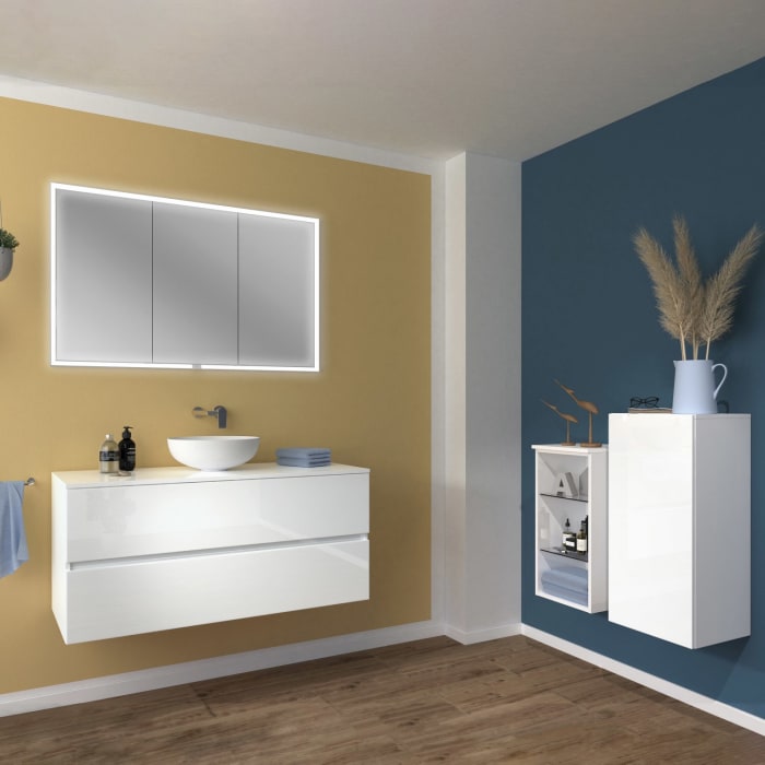 Sanipa Solo One Eloquo Keramik-Set 120 cm mit Keramik-Waschtisch und Waschtischunterbau mit 2 Auszügen
