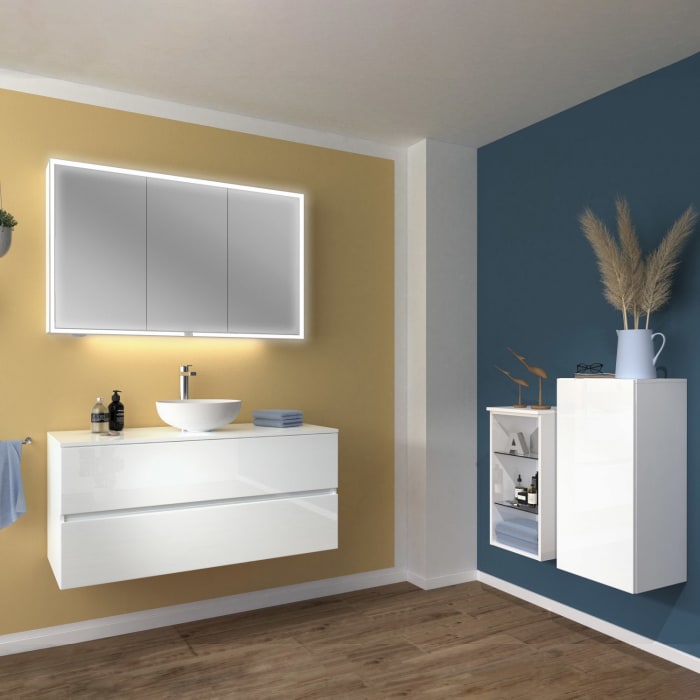 Sanipa Solo One Eloquo Keramik-Set 120 cm mit Keramik-Waschtisch und Waschtischunterbau mit 2 Auszügen, inkl. Armaturbohrung