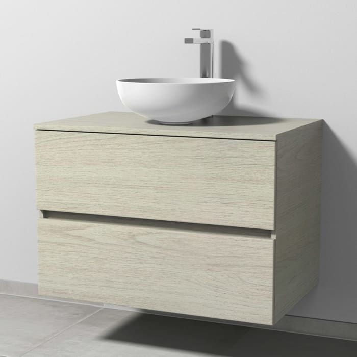 Sanipa Solo One Eloquo Keramik-Set 80 cm mit Keramik-Waschtisch und Waschtischunterbau mit 2 Auszügen, inkl. Armaturbohrung