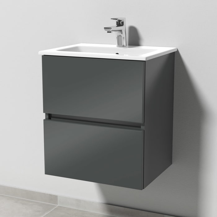 Sanipa Solo One Euphoria-Compact Keramik-Set 49,2 cm mit Keramik-Waschtisch und Waschtischunterbau mit 2 Auszügen