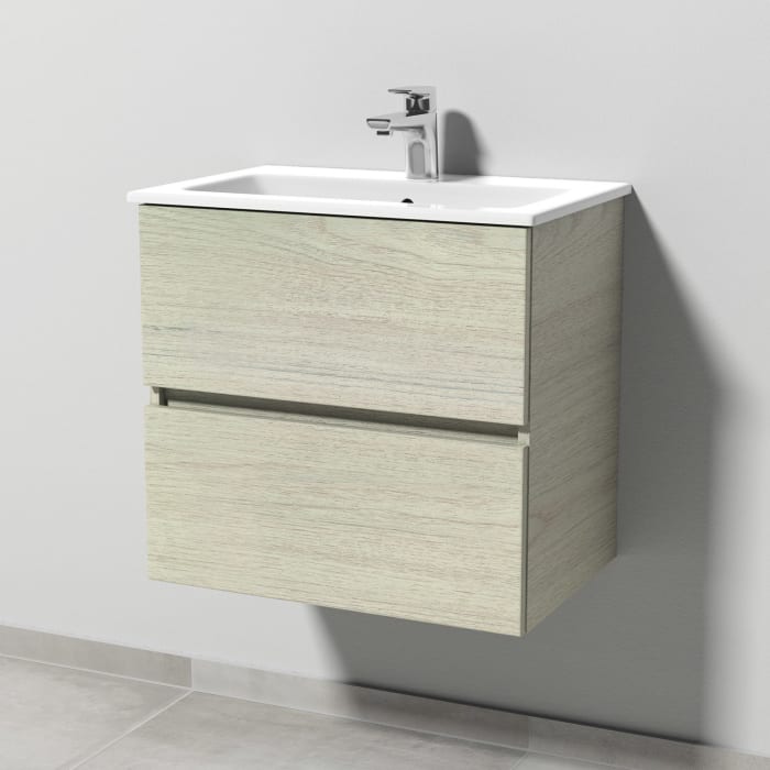 Sanipa Solo One Euphoria-Compact Keramik-Set 59,2 cm mit Keramik-Waschtisch und Waschtischunterbau mit 2 Auszügen