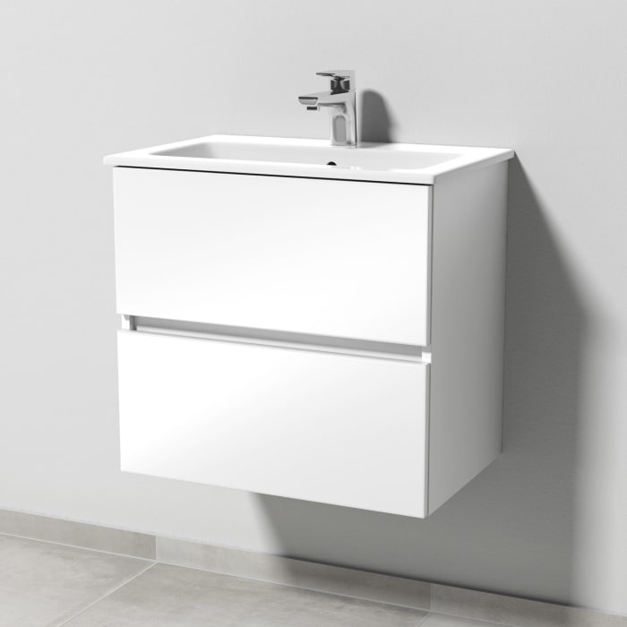 Sanipa Solo One Euphoria-Compact Keramik-Set 59,2 cm mit Keramik-Waschtisch und Waschtischunterbau mit 2 Auszügen