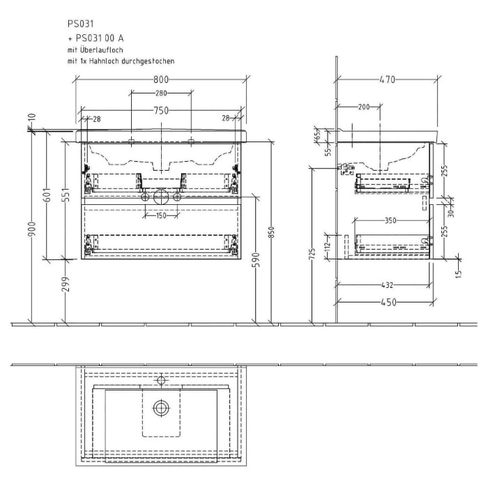 Sanipa Solo One Harmonia Waschtischkombination mit Keramikwaschtisch 80 cm, 2 Auszüge